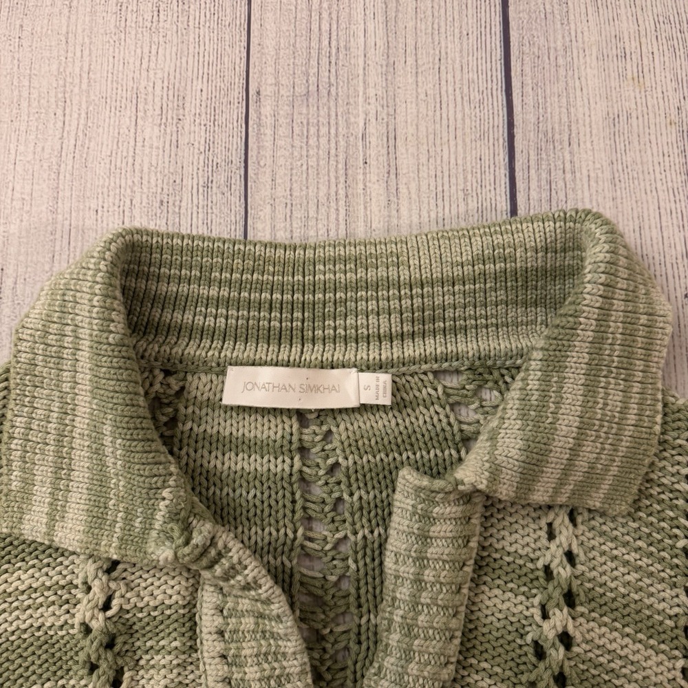 Jonathan Simkhai Berenice Polo Sweater Open Knit V-Neck Green Small Women's - Picture 3 of 7